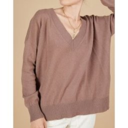 Cashmere Tribu - Pull 100% Cachemire Iris Col V profond oversize taupe S