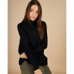 Cashmere Tribu - Pull poncho 100% Cachemire Lola col roulé noir L