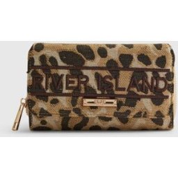 River Island River Island Leopard Flap Zip Around Purse Brun Un an
