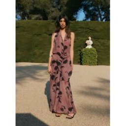 BHOEM Robe longue de soirée à Imprimé Fleuri drapé et dos nu Rose FR 40 (EU 38)