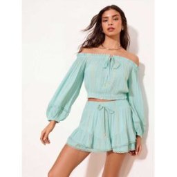 Lipsy Jupe-short de plage Lipsy à paillettes métallisé et Effet froissé vert L (FR 46-48)