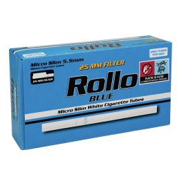 200 Tubes Micro Slim Rollo Bleu (5.5mm) Extra Long avec filtres 25mm