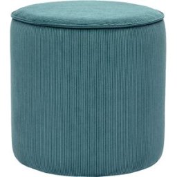 Miliboo Pouf rond en tissu velours côtelé bleu canard D40 cm PAUL