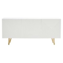 Miliboo Buffet design blanc et métal doré 3 portes L160 cm OZEN