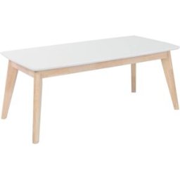 Miliboo Table basse rectangulaire scandinave blanc et bois clair massif L105 cm LEENA