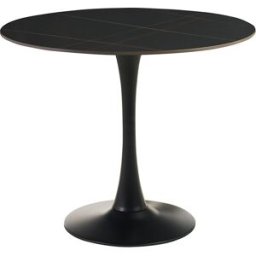 Miliboo Table à manger design ronde en céramique noire et métal D90 cm MALOU