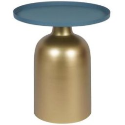 Miliboo Table d'appoint design ronde en métal doré et plateau bleu pétrole mat RAMSES
