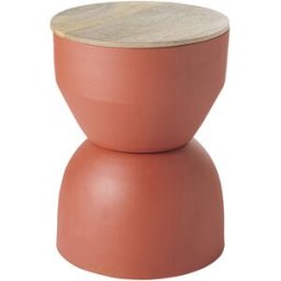 Miliboo Table d'appoint ronde design avec rangement en métal terre brulée et bois manguier massif D30 cm YOYO