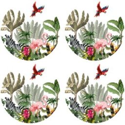 Floorart - 4 Sets de table ensemble animaux de la jungle dans un motif ronds multicolores - D.40 cm OS