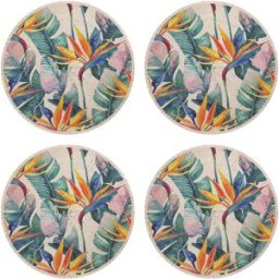 Floorart - 4 Sets de table ronds en osier fleur de paradis multicolores - D.40 cm OS