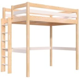 ABC MEUBLES Lit en hauteur 1 place bois Sylvia 120x190 échelle droite - Vernis naturel/Blanc