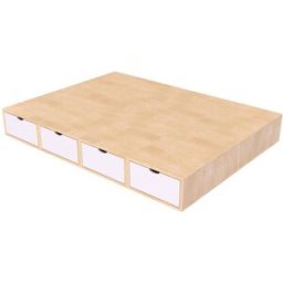 ABC MEUBLES Lit double avec rangement tiroirs Cube - 140x200 - Vernis naturel/Blanc
