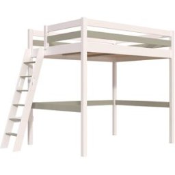 ABC MEUBLES Lit mezzanine 2 places bois Sylvia 140x190 échelle inclinée - Blanc/Moka