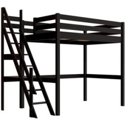 ABC MEUBLES Lit mezzanine bois 120x200 Sylvia avec escalier de meunier - Noir