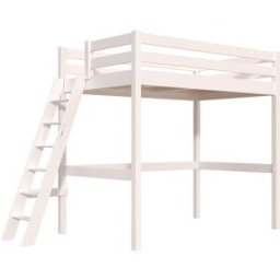 ABC MEUBLES Lit mezzanine 1 place bois Sylvia 120x200 échelle inclinée - Blanc