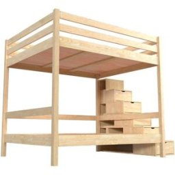 ABC MEUBLES Lit superposé 160x200 double escalier cube Sylvia - Vernis Naturel