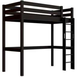 ABC MEUBLES Lit en hauteur 1 place bois Sylvia 90x200 échelle droite - Noir