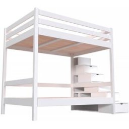 ABC MEUBLES Lit superposé 140x200 double + escalier rangement Sylvia - Blanc
