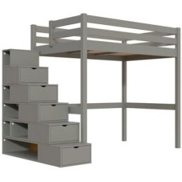 ABC MEUBLES Lit mezzanine bois 120x200 Sylvia avec escalier cube - Gris