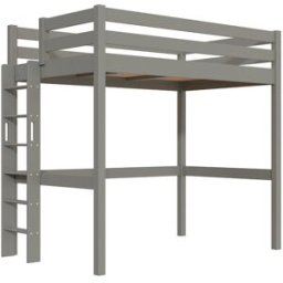 ABC MEUBLES Lit en hauteur 1 place bois Sylvia 120x190 échelle droite - Gris