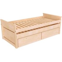 ABC MEUBLES Lit Gigogne 90x200 Maxi en bois + tiroirs de rangement - Vernis Naturel