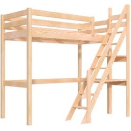 ABC MEUBLES Lit Mezzanine bois Sylvia 90x200 avec escalier de meunier - Brut (sans vernis)
