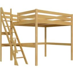 ABC MEUBLES Lit Mezzanine bois 160x200 Sylvia avec escalier de meunier - Miel