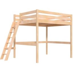 ABC MEUBLES Lit mezzanine 2 places bois Sylvia 160x200 échelle inclinée - Brut (sans vernis)