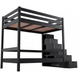 ABC MEUBLES Lit superposé double 120x200 escalier de rangement Sylvia - Noir