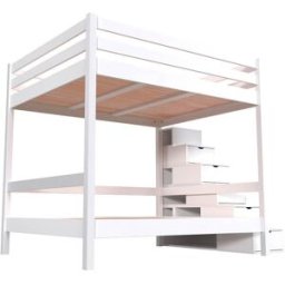 ABC MEUBLES Lit superposé 160x200 double escalier cube Sylvia - Blanc