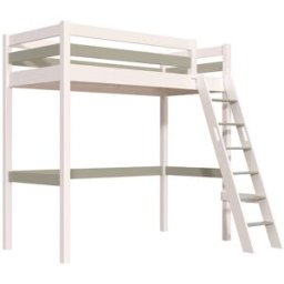 ABC MEUBLES Lit mezzanine 1 place bois Sylvia 90x200 échelle inclinée - Blanc/Moka
