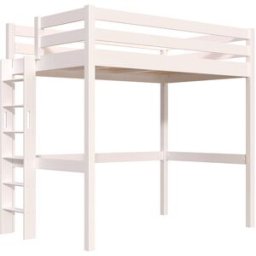 ABC MEUBLES Lit en hauteur 1 place bois Sylvia 120x200 échelle droite - Blanc