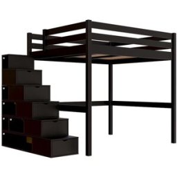 ABC MEUBLES Lit Mezzanine bois 160x200 avec escalier cube Sylvia - Noir