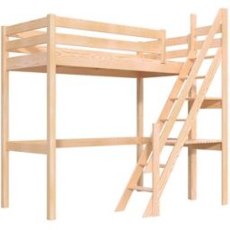 ABC MEUBLES Lit Mezzanine bois Sylvia 90x200 avec escalier de meunier - Vernis Naturel