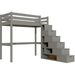 ABC MEUBLES Lit mezzanine bois 90x200 Sylvia avec escalier cube - Gris
