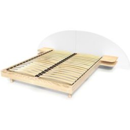 ABC MEUBLES Lit 2 places bois 140x190 avec tête et chevets ARC - Vernis naturel/Blanc