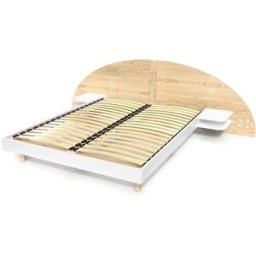 ABC MEUBLES Lit 2 places bois 140x190 avec tête et chevets ARC - Blanc/Vernis naturel