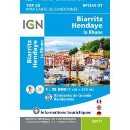 Carte de randonnée IGN Top 25 Mini n° M1244 OT - Biarritz, Hendaye, La Rhune