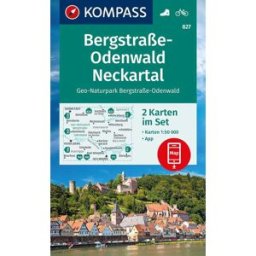 Carte de randonnée n° 827 - Bergstrasse Odenwald, Neckartal 2-set + APP (Allemagne) Kompass