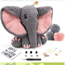 INF Kit de Crochet DIY Éléphant Gris Foncé : Fil de Coton, Jouet Amigurumi Fait Main, Décoration