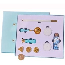INF Kit de Sceaux de Cire - Ensemble de 9 pièces, Bleu, Coffret Cadeau, Idéal pour Invitations et Décorations