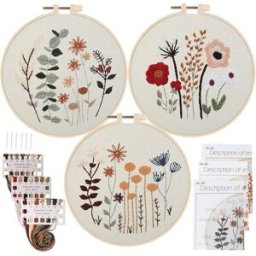 INF Kit de Broderie DIY Fleurs - Ensemble de 3, Idéal pour Débutants