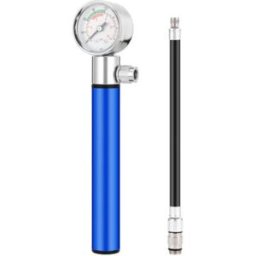 INF Mini Pompe Vélo Portable en Alliage d'Aluminium avec Manomètre 120 PSI & Tuyau Souple Bleu