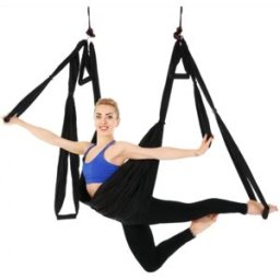 INF Sangle de yoga en nylon (hamac + sangles d'extension) - Portable et pliable Le noir