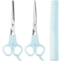 INF Ensemble de Coiffure 3 Pièces Professionnel pour Frange - Ciseaux, Effileur et Peigne Bleu
