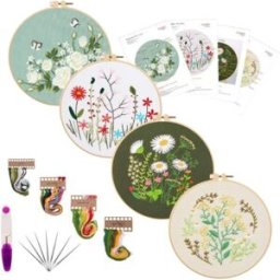 INF Kit de broderie DIY (4 pièces) - Ensemble de matériaux de broderie à la main pour débutants