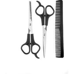 INF Ensemble de Coiffure 3 Pièces Professionnel pour Frange - Ciseaux, Effileur et Peigne Le noir
