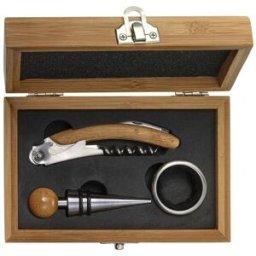 Set à vin personnalisé en bambou Leonie bambou métal acier inoxydable brun