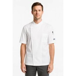 Isacco Veste de chef homme Dubai Blanc à manche courte 65% Polyester 35% Coton