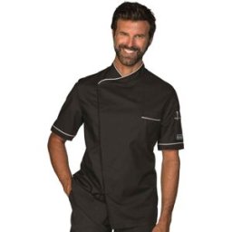 Isacco Veste de chef Homme Dubai Noir/Blanc 65% Polyester 35% coton
